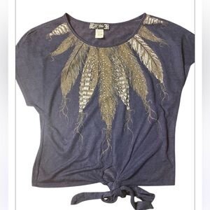 J J Blue Feather Design crop sheer Top. Size medium. Western southwestern
